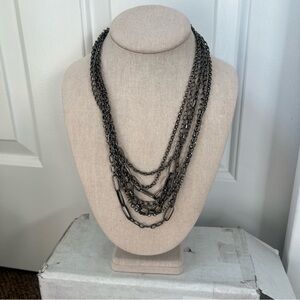 Antique gold bronze tone layered multistrand chain link hardware necklace